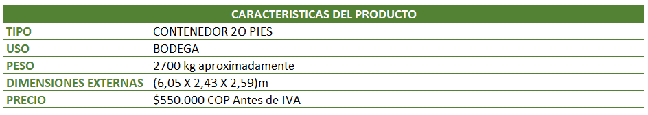Características Contenedor Tipo Bodega